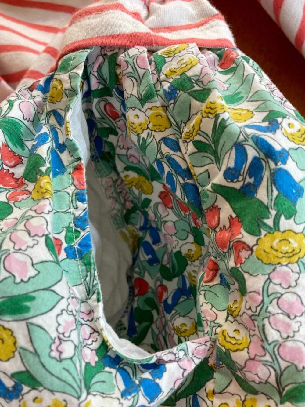 Mini Boden Red Striped Floral hotchpotch Dress 7-8y